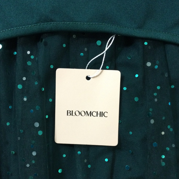 BloomChic Green Midi Dress with Sheer Sleeves - Picture 9 of 12